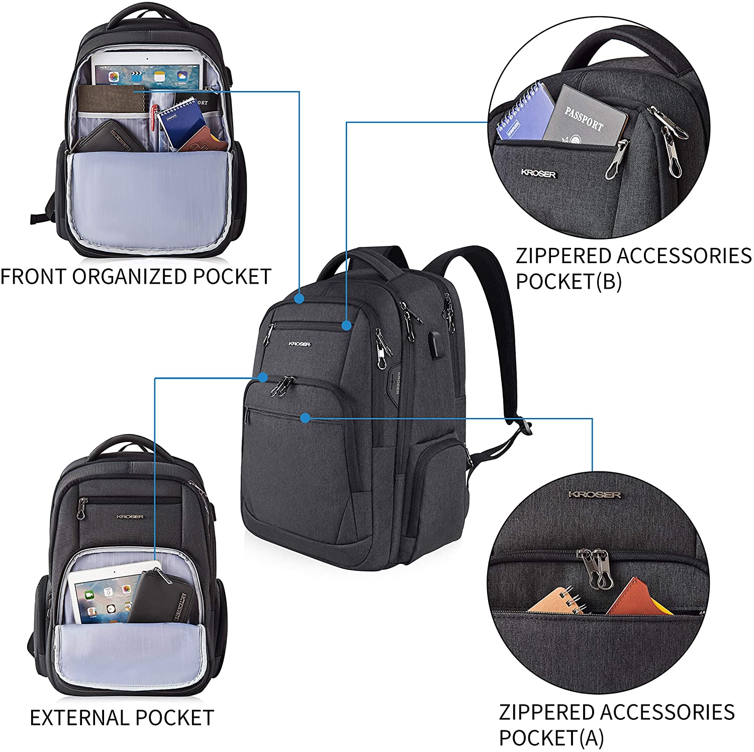 KROSER 17.3" Business Travel Laptop Backpack - Image 4