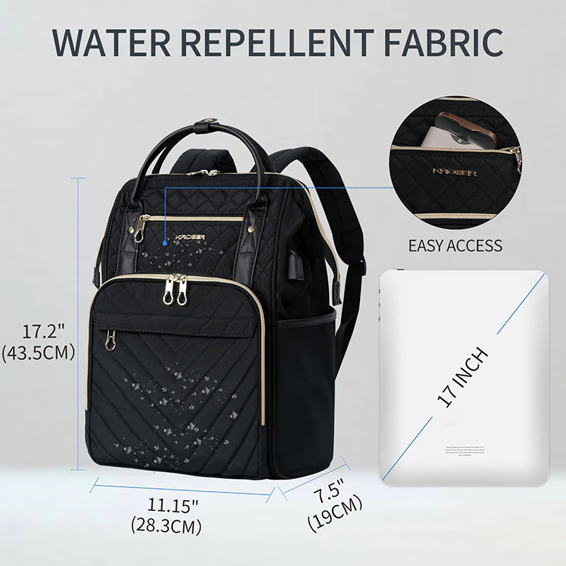 KROSER 17" Quilted Laptop Backpack with USB Port - Image 3
