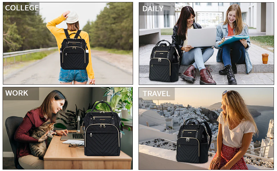 KROSER 17" Quilted Laptop Backpack with USB Port - Image 8