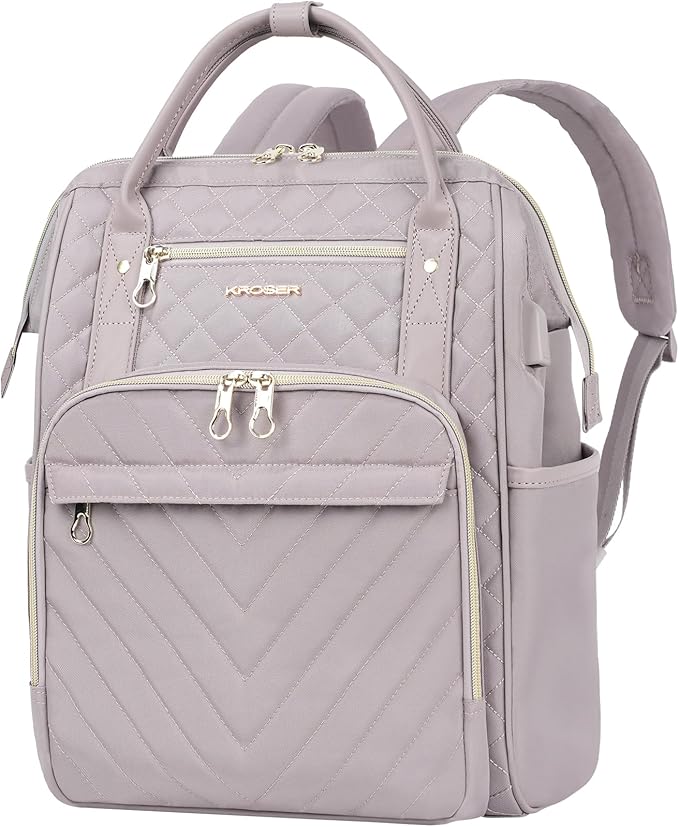 KROSER 17" Quilted Laptop Backpack with USB Port - Image 9