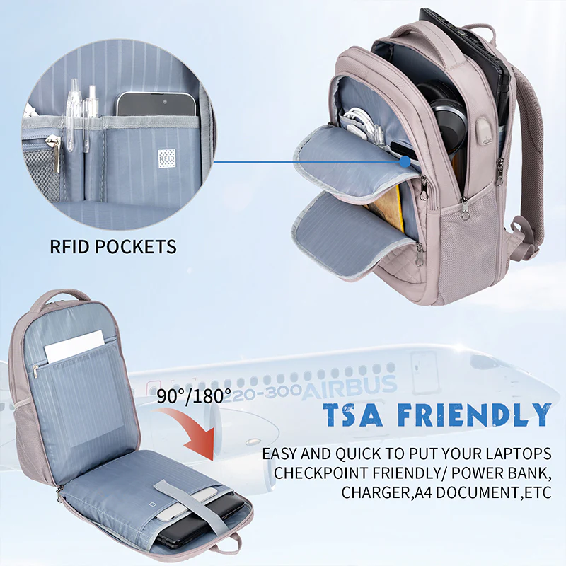 KROSER 17" Quilted Laptop Backpack with USB & RFID - Image 10