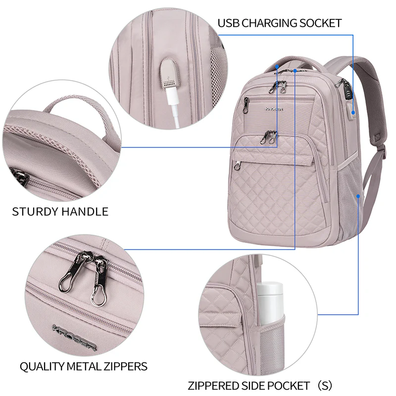 KROSER 17" Quilted Laptop Backpack with USB & RFID - Image 12