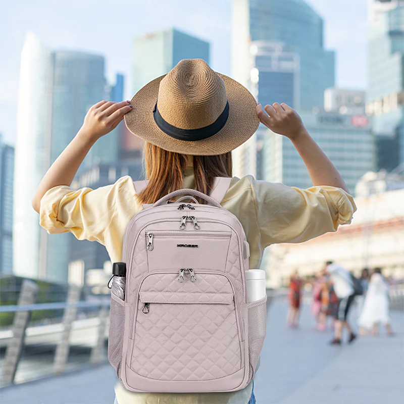 KROSER 17" Quilted Laptop Backpack with USB & RFID - Image 14