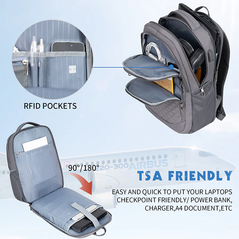KROSER 17" Quilted Laptop Backpack with USB & RFID - Image 17