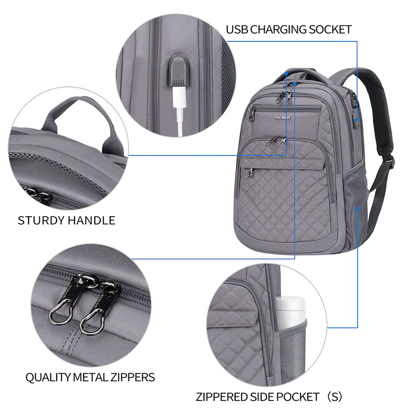 KROSER 17" Quilted Laptop Backpack with USB & RFID - Image 18