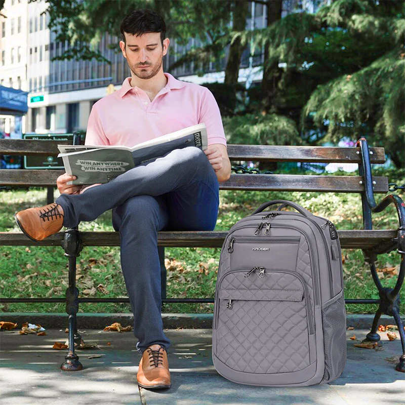 KROSER 17" Quilted Laptop Backpack with USB & RFID - Image 21