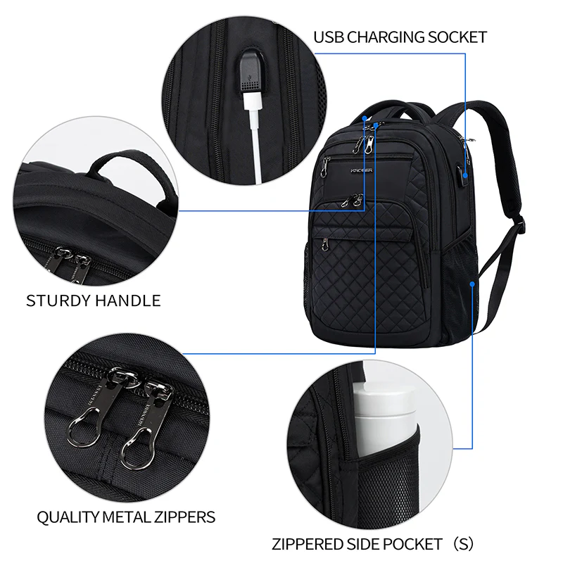 KROSER 17" Quilted Laptop Backpack with USB & RFID - Image 4
