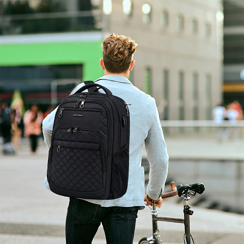 KROSER 17" Quilted Laptop Backpack with USB & RFID - Image 7