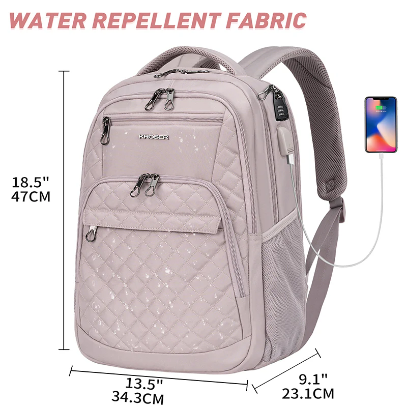 KROSER 17" Quilted Laptop Backpack with USB & RFID - Image 9