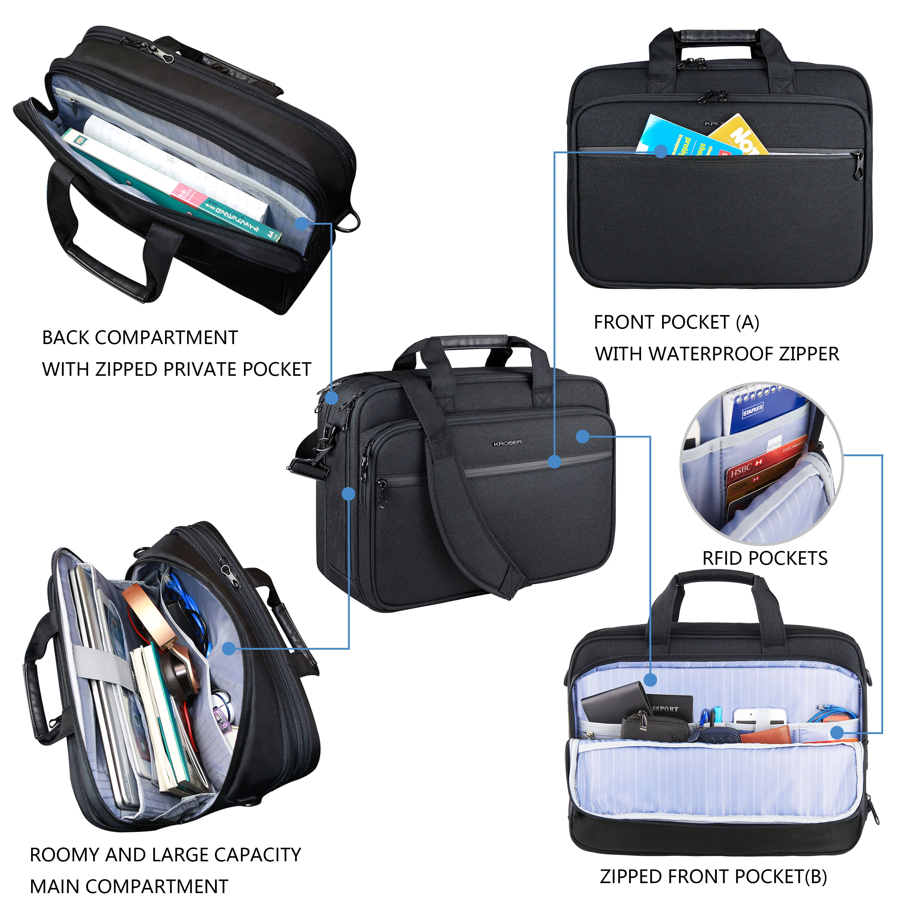 KROSER 17.3" Expandable Laptop Briefcase with RFID - Image 5