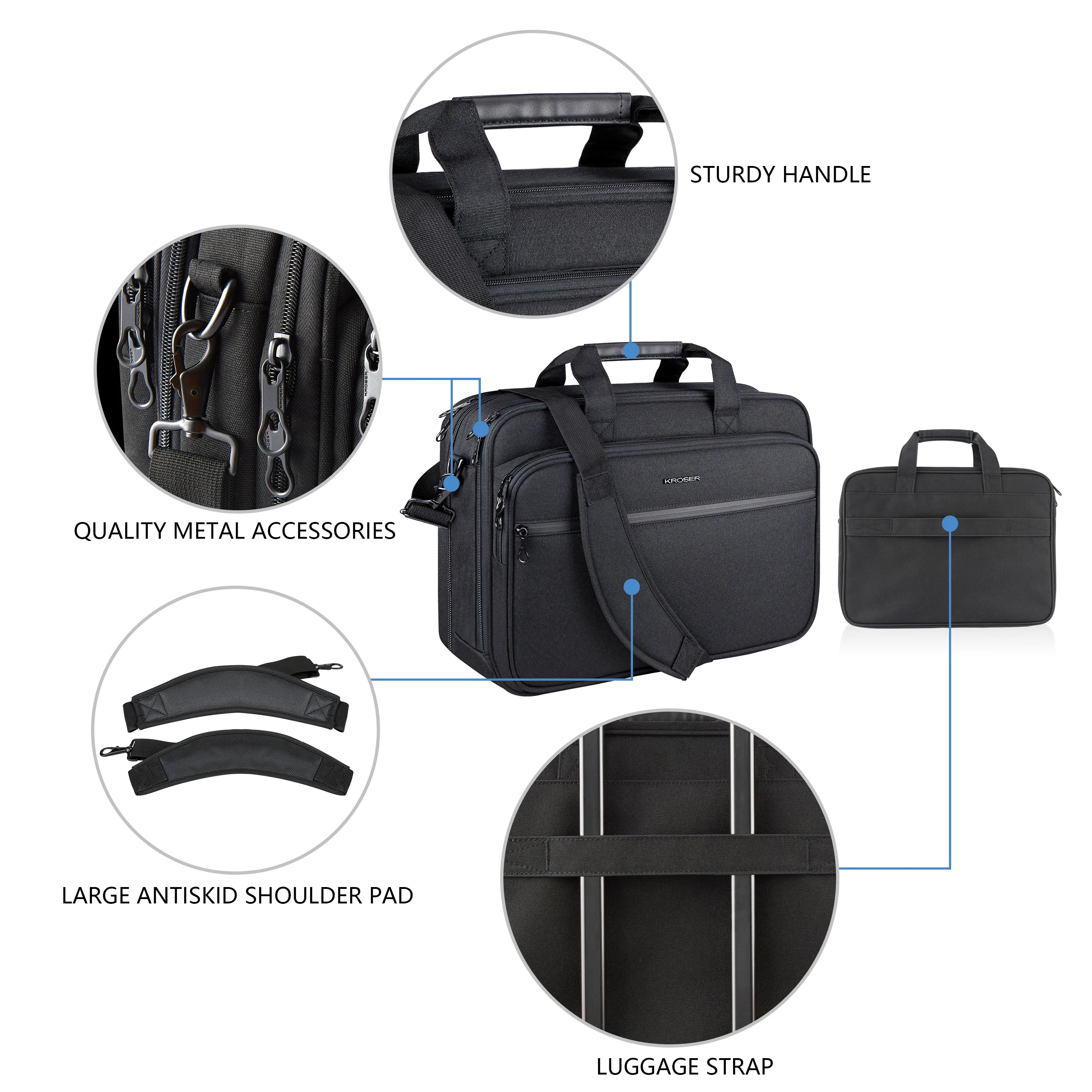 KROSER 17.3" Expandable Laptop Briefcase with RFID - Image 6