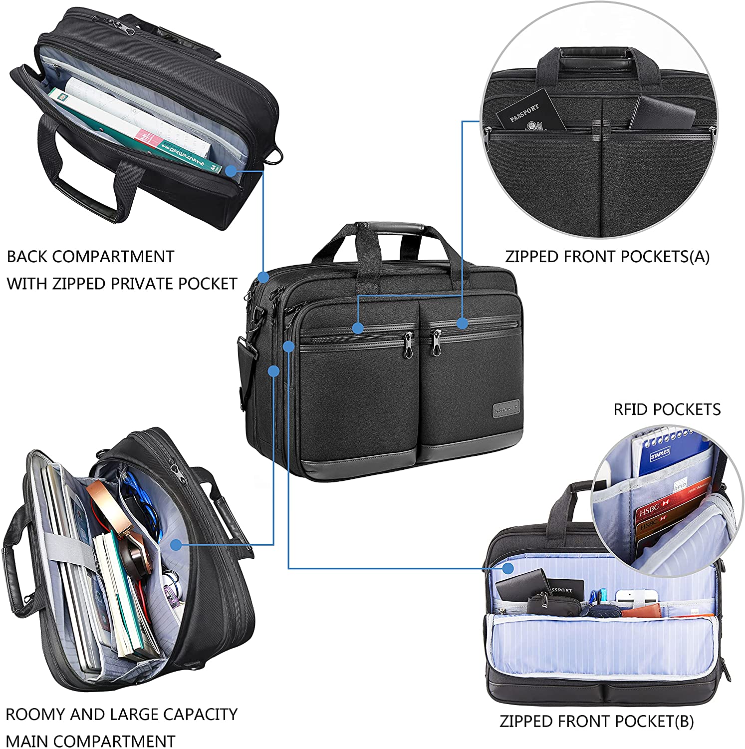 KROSER 17.3" Expandable Laptop Briefcase with RFID - Image 5