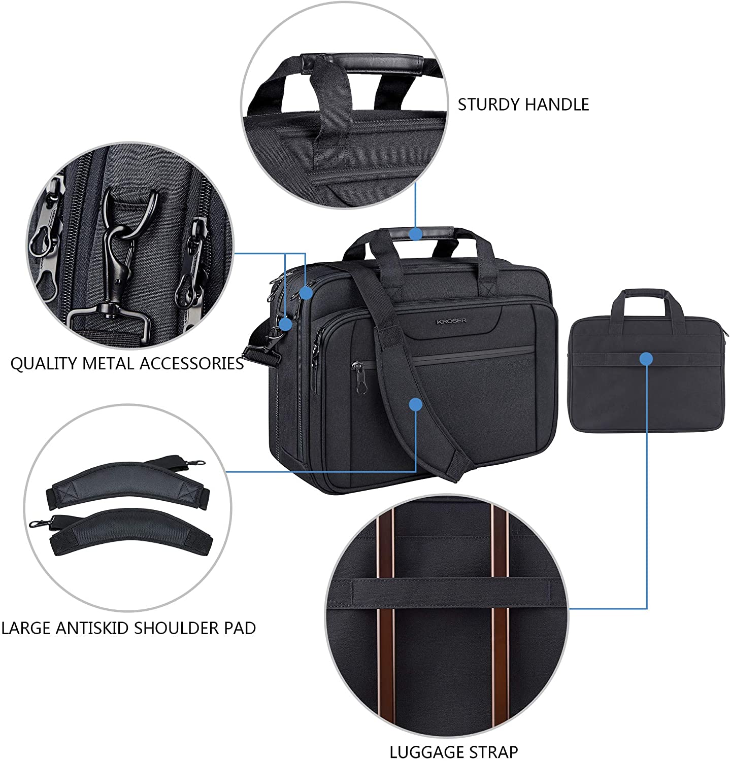 KROSER 17.3" Expandable Laptop Briefcase with RFID - Image 5