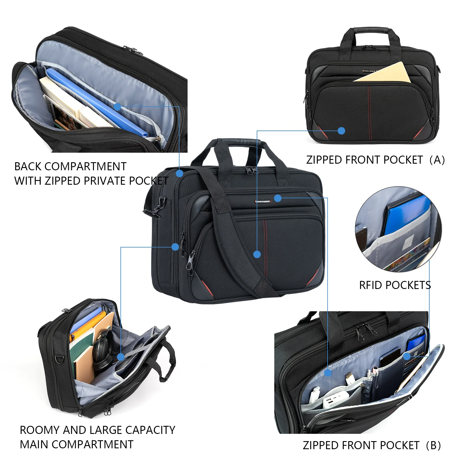 KROSER Expandable Laptop Briefcase with RFID - Image 6