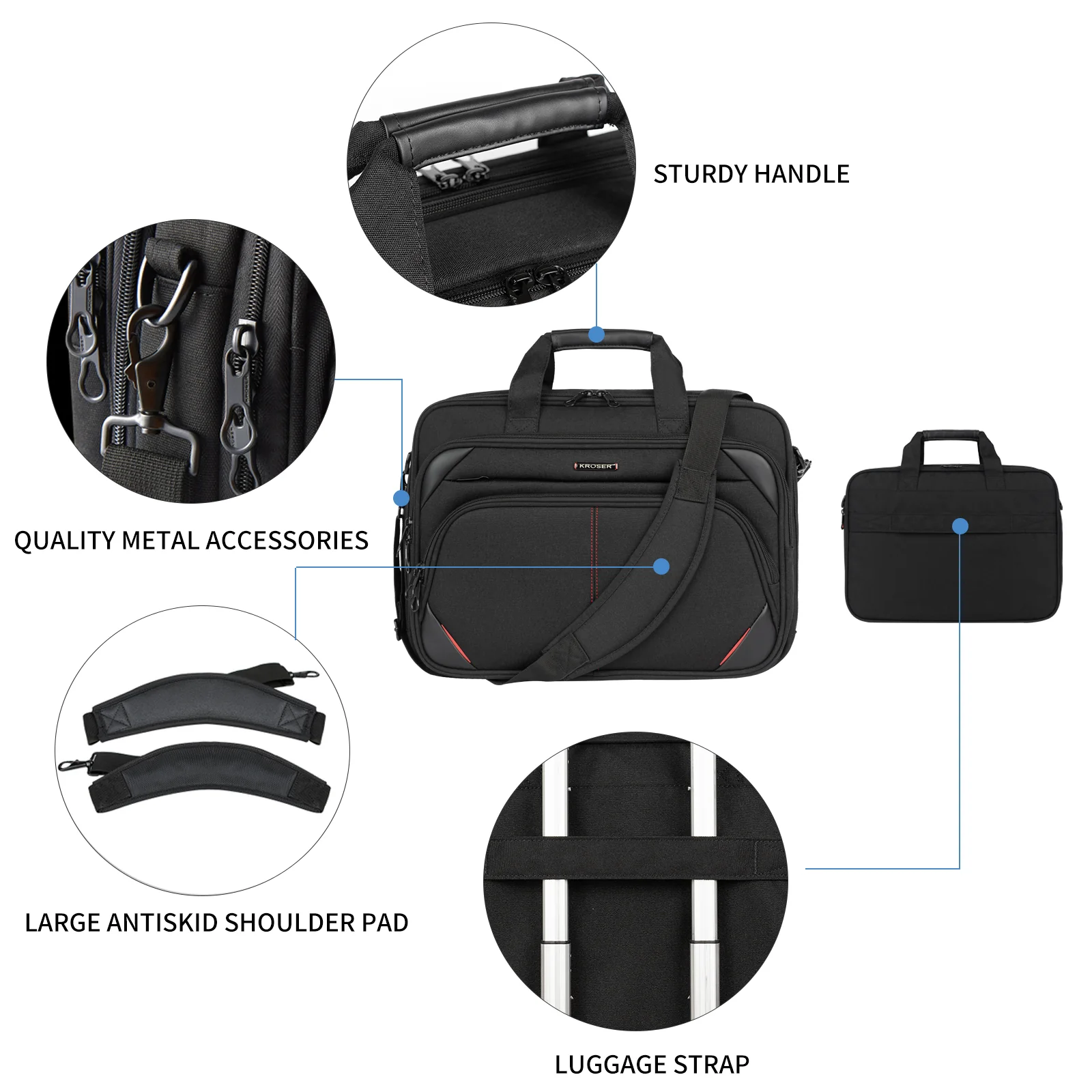 KROSER Expandable Laptop Briefcase with RFID - Image 7