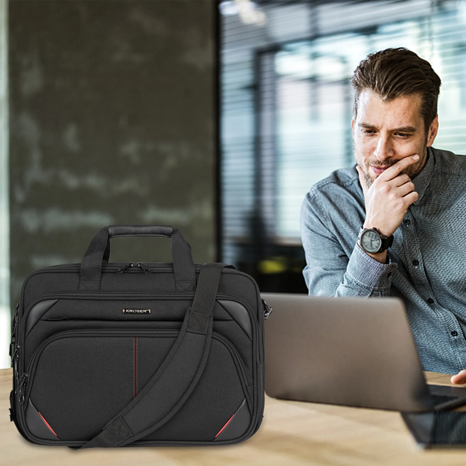 KROSER Expandable Laptop Briefcase with RFID - Image 8