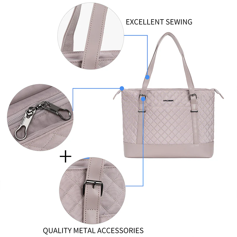 KROSER™ 15.6 Inch Laptop Tote Bag Lady bag-Quilted - Image 10