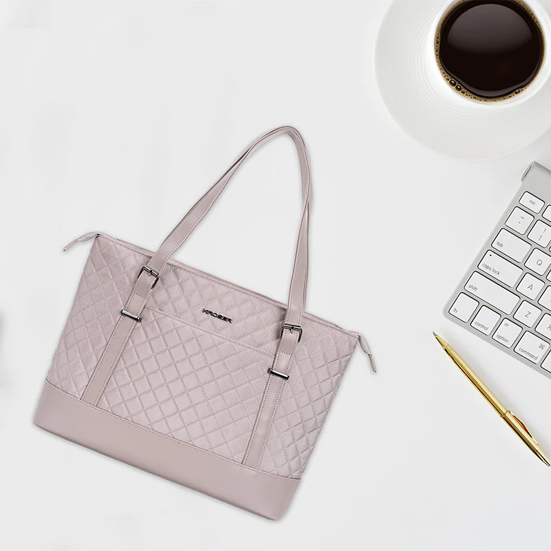 KROSER™ 15.6 Inch Laptop Tote Bag Lady bag-Quilted - Image 13
