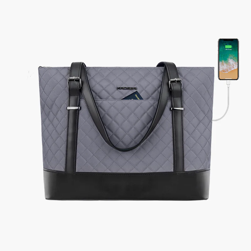KROSER™ 15.6 Inch Laptop Tote Bag Lady bag-Quilted - Image 14