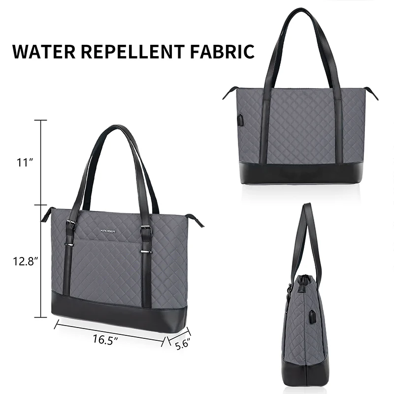 KROSER™ 15.6 Inch Laptop Tote Bag Lady bag-Quilted - Image 15