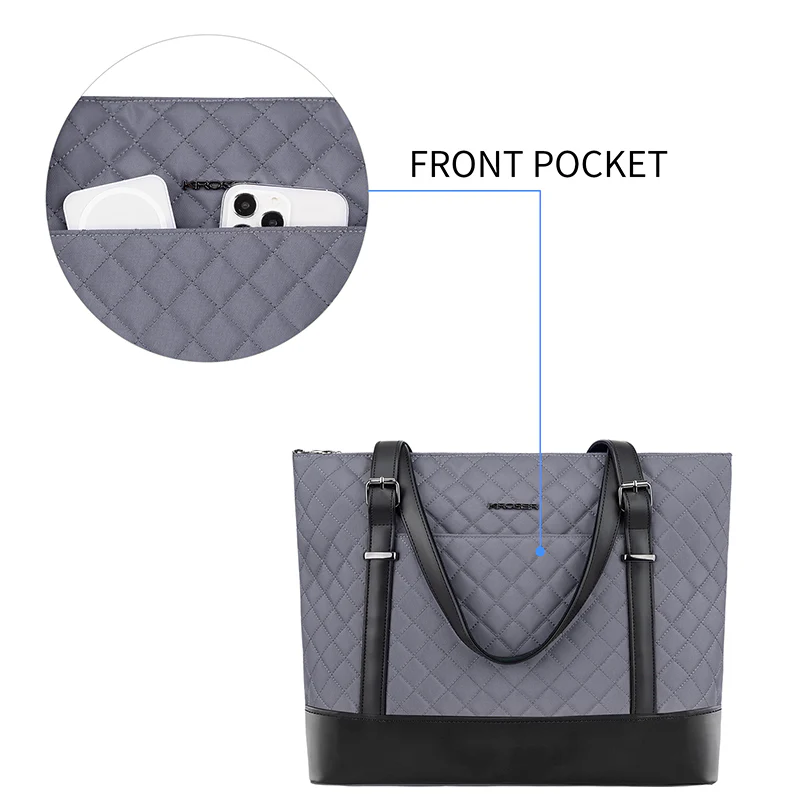 KROSER™ 15.6 Inch Laptop Tote Bag Lady bag-Quilted - Image 18