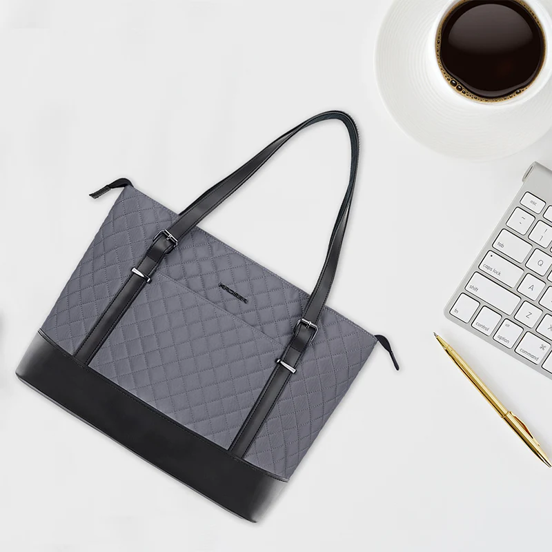 KROSER™ 15.6 Inch Laptop Tote Bag Lady bag-Quilted - Image 19