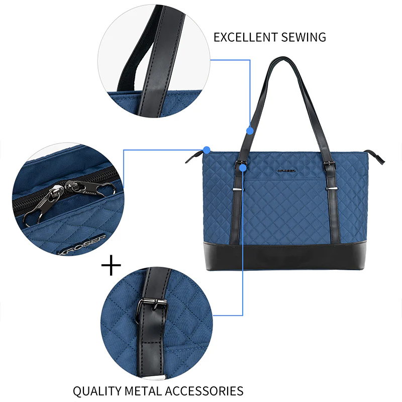 KROSER™ 15.6 Inch Laptop Tote Bag Lady bag-Quilted - Image 23