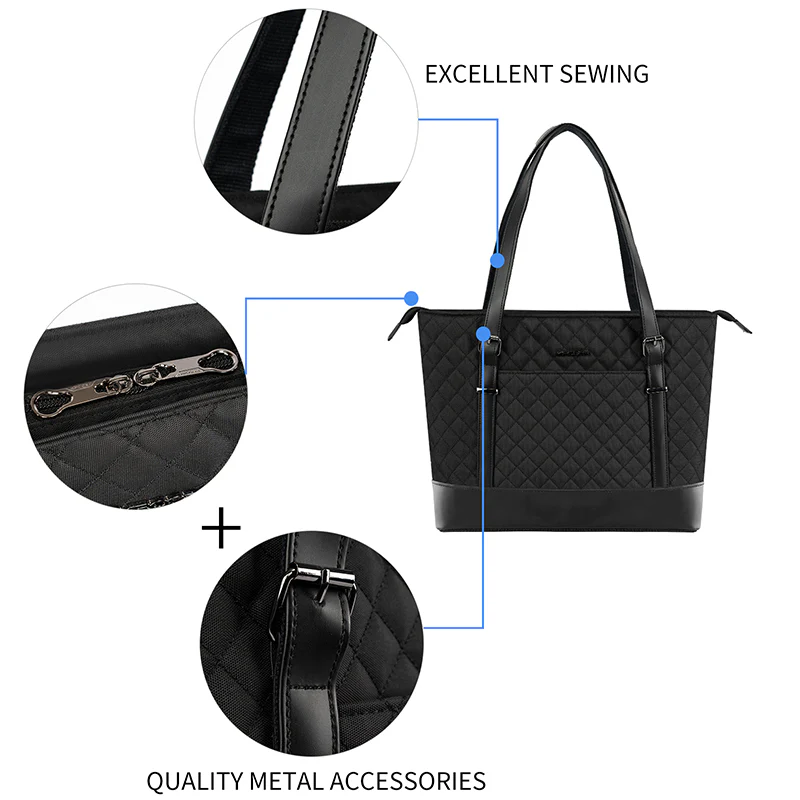 KROSER™ 15.6 Inch Laptop Tote Bag Lady bag-Quilted - Image 3