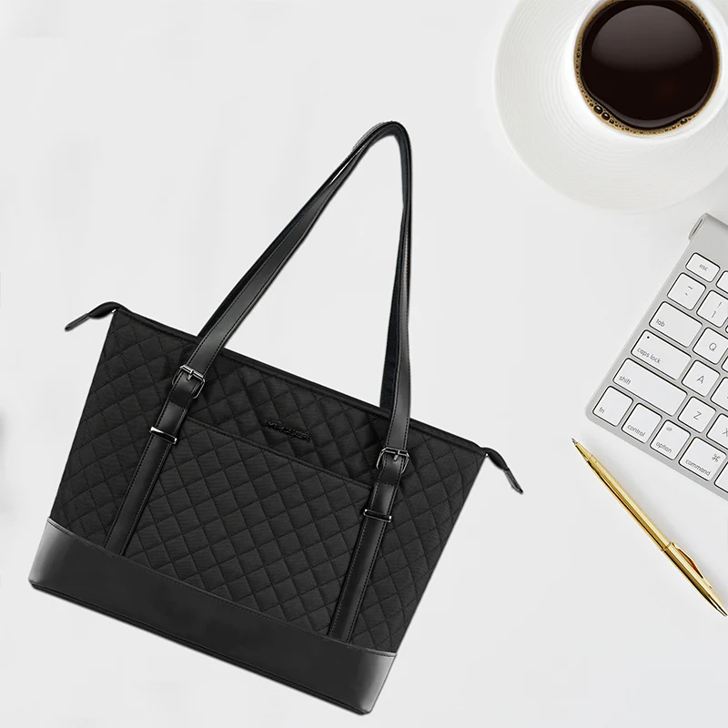 KROSER™ 15.6 Inch Laptop Tote Bag Lady bag-Quilted - Image 6