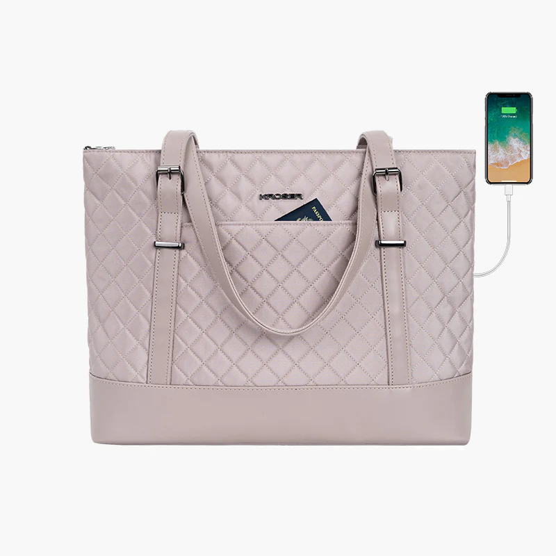 KROSER™ 15.6 Inch Laptop Tote Bag Lady bag-Quilted - Image 8