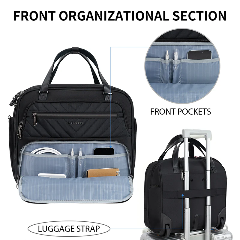 KROSER 17.3" Quilted Rolling Laptop Briefcase - Image 3