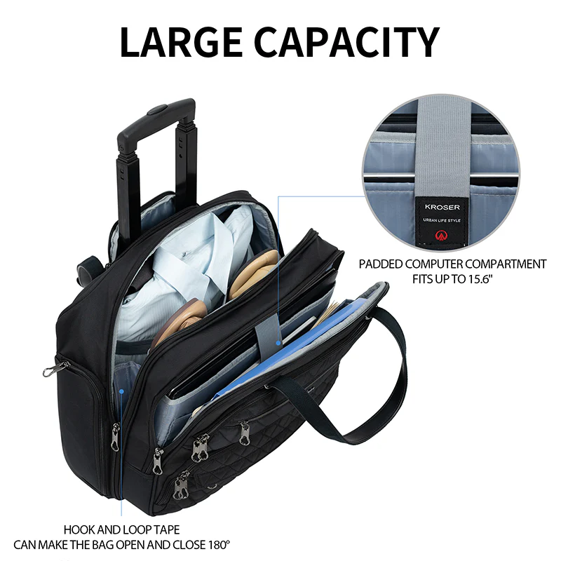 KROSER 17.3" Quilted Rolling Laptop Briefcase - Image 4
