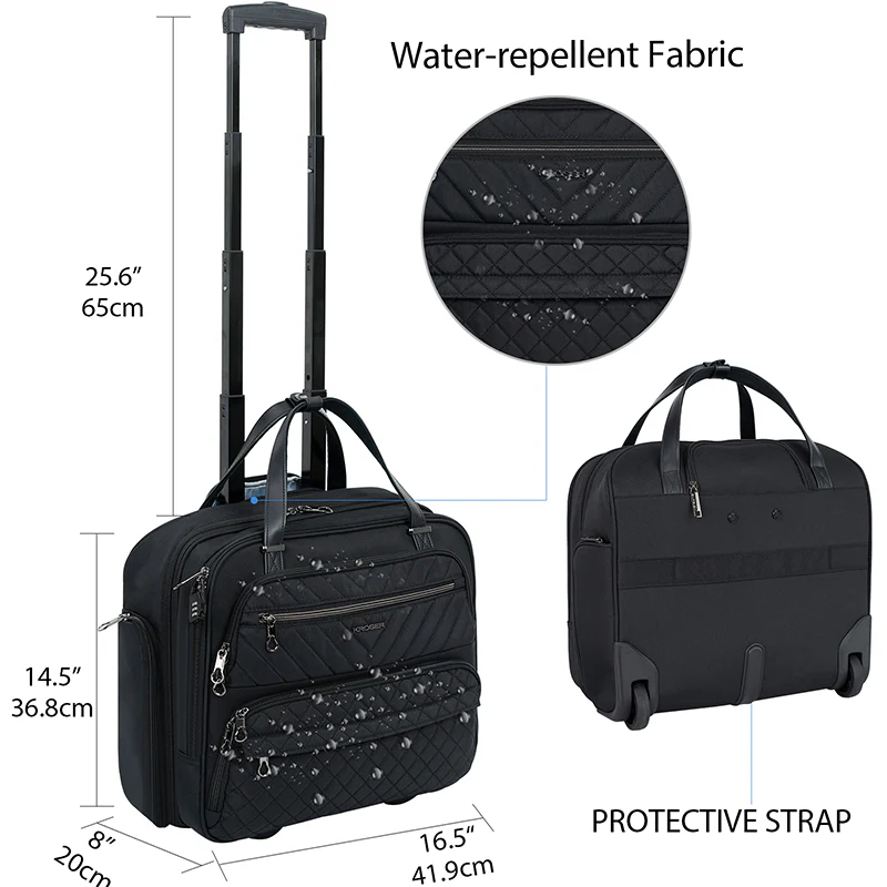 KROSER 17.3" Quilted Rolling Laptop Briefcase - Image 5