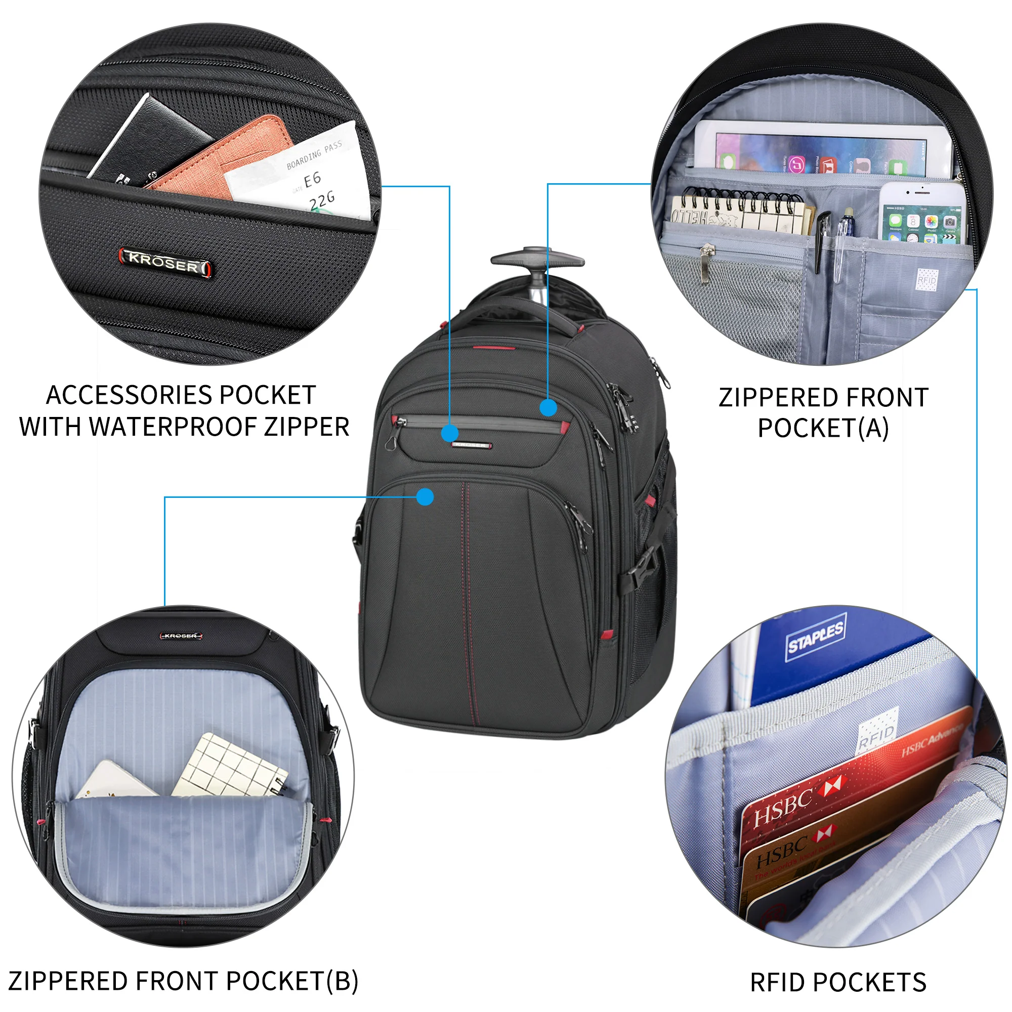 KROSER 17" Rolling Laptop Backpack - Image 5