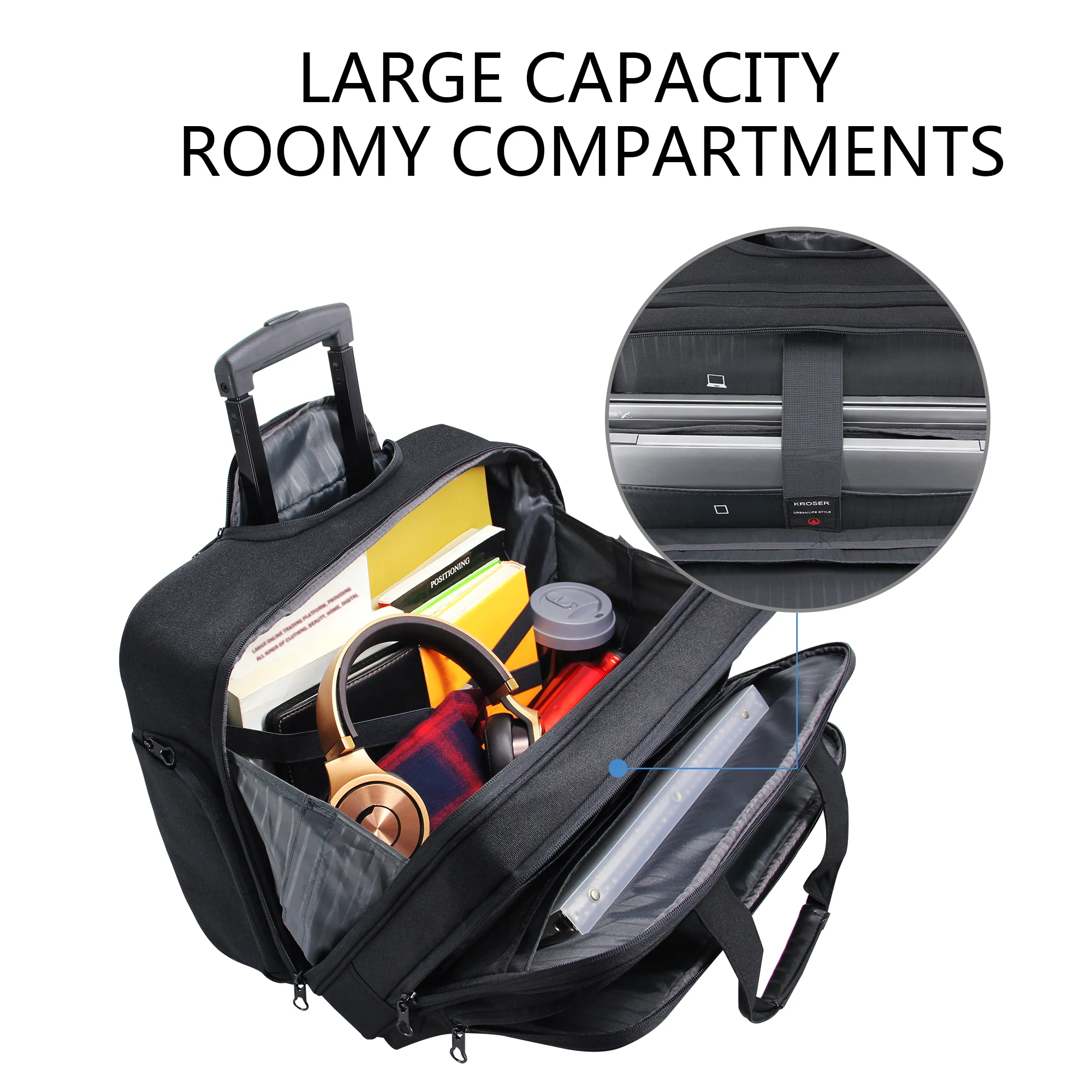 KROSER 17.3" Rolling Laptop Bag Briefcase - Image 3
