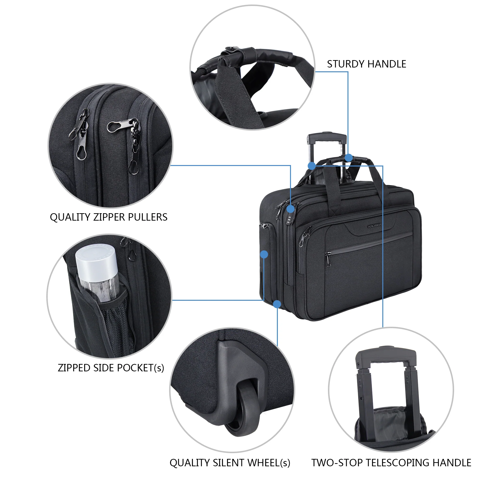 KROSER 17.3" Rolling Laptop Bag Briefcase - Image 5