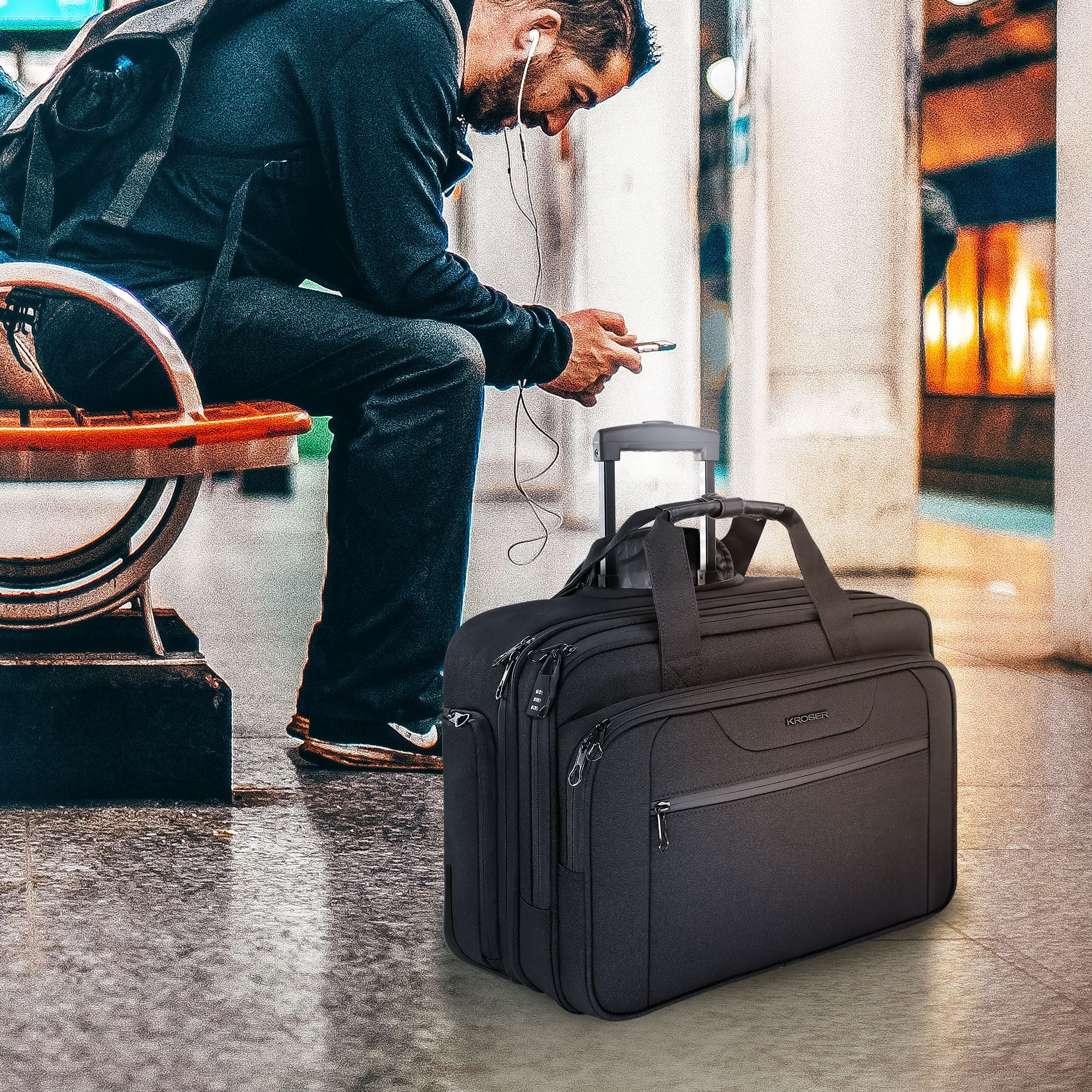 KROSER 17.3" Rolling Laptop Bag Briefcase - Image 6