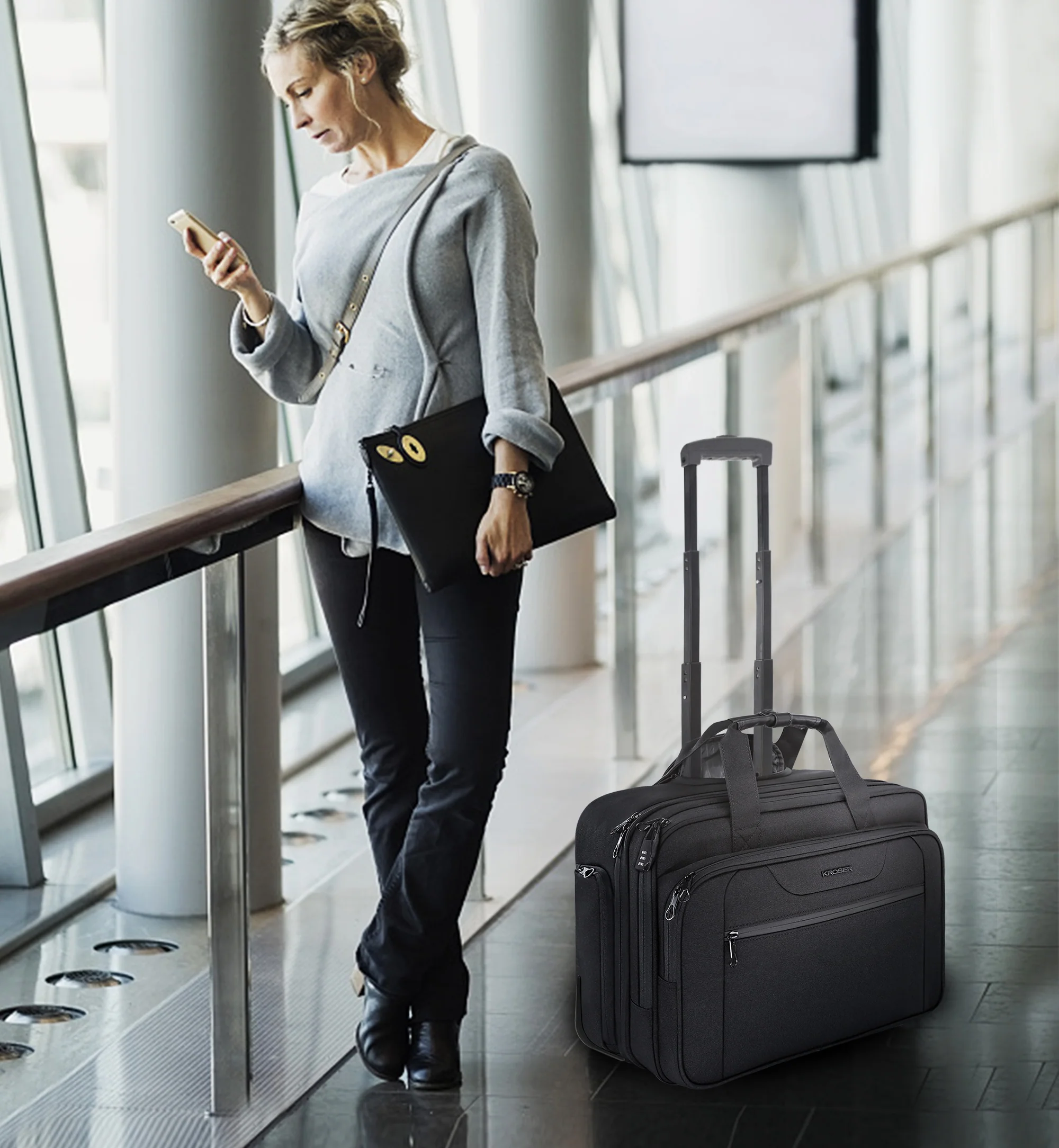KROSER 17.3" Rolling Laptop Bag Briefcase - Image 7