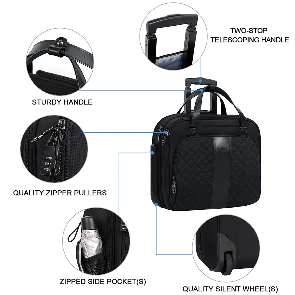 KROSER 17.3" Quilted Rolling Laptop Bag - Image 3